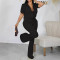Women's Fashion Casual Collar Zipper Front Sleeve Pants Large Casual Set