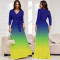 Women's fashionable and elegant V-neck gradient 7-point cuff waist belt high waist plus size dress