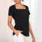 Summer women's fashionable and elegant wavy square neck short sleeved slim fit top