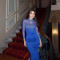 Hot rhinestone mesh long sleeved patchwork waist cinching slit dress for women, slim fit long dress for women