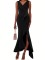 Women's fashionable and elegant V-neck ruffle edge irregular hem plus size long dress
