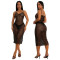 Strap V-neck see through sequin dress, slim fit long skirt with underwear, women's clothing