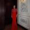 Hot rhinestone mesh long sleeved patchwork waist cinching slit dress for women, slim fit long dress for women