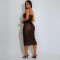 Strap V-neck see through sequin dress, slim fit long skirt with underwear, women's clothing
