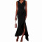 Women's fashionable and elegant V-neck ruffle edge irregular hem plus size long dress