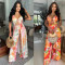 Strap up sexy top paired with slim fit wide leg pants, fashionable two-piece set for women