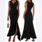 Women's fashionable and elegant V-neck ruffle edge irregular hem plus size long dress