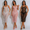 Strap V-neck see through sequin dress, slim fit long skirt with underwear, women's clothing
