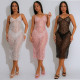 Strap V-neck see through sequin dress, slim fit long skirt with underwear, women's clothing