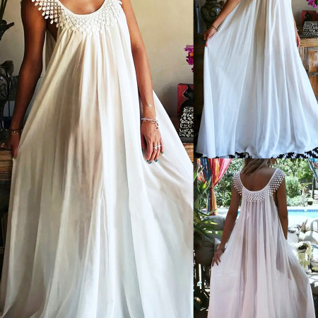 Summer women's fashionable and elegant round neck sleeveless long plus size dress