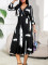New women's fashionable and elegant cross V-neck 7-inch sleeve printed waist cinching dress