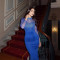Hot rhinestone mesh long sleeved patchwork waist cinching slit dress for women, slim fit long dress for women