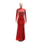 Hot rhinestone mesh long sleeved patchwork waist cinching slit dress for women, slim fit long dress for women
