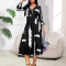 New women's fashionable and elegant cross V-neck 7-inch sleeve printed waist cinching dress