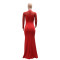 Hot rhinestone mesh long sleeved patchwork waist cinching slit dress for women, slim fit long dress for women