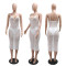 Strap V-neck see through sequin dress, slim fit long skirt with underwear, women's clothing