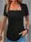 Summer women's fashionable and elegant wavy square neck short sleeved slim fit top