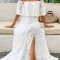 Beautiful women's fashionable and elegant one shoulder slit long jacquard dress