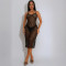 Strap V-neck see through sequin dress, slim fit long skirt with underwear, women's clothing