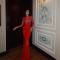 Hot rhinestone mesh long sleeved patchwork waist cinching slit dress for women, slim fit long dress for women