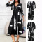 New women's fashionable and elegant cross V-neck 7-inch sleeve printed waist cinching dress
