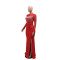 Hot rhinestone mesh long sleeved patchwork waist cinching slit dress for women, slim fit long dress for women