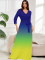 Women's fashionable and elegant V-neck gradient 7-point cuff waist belt high waist plus size dress