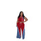 Women's polyester+denim splicing sleeveless V-neck wide leg pants set, two-piece set
