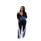 Polyester+denim splicing sports pants set, two-piece set with 4 pockets