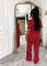 Women's suede fabric+denim color blocking, stand up collar short sleeved long zipper jumpsuit pants