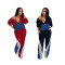 Polyester+denim splicing sports pants set, two-piece set with 4 pockets