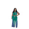 Women's polyester+denim splicing sleeveless V-neck wide leg pants set, two-piece set