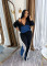 Polyester+denim splicing sports pants set, two-piece set with 4 pockets