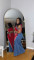 Women's polyester+denim splicing sleeveless V-neck wide leg pants set, two-piece set