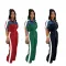 Women's suede fabric+denim color blocking, stand up collar short sleeved long zipper jumpsuit pants