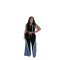 Women's polyester+denim splicing sleeveless V-neck wide leg pants set, two-piece set