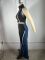 Women's polyester+denim splicing sleeveless V-neck wide leg pants set, two-piece set