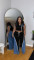 Women's polyester+denim splicing sleeveless V-neck wide leg pants set, two-piece set