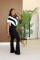 Collar zipper polyester splicing micro flared pants jumpsuit
