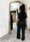 Women's suede fabric+denim color blocking, stand up collar short sleeved long zipper jumpsuit pants