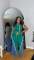Women's polyester+denim splicing sleeveless V-neck wide leg pants set, two-piece set