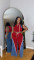 Women's polyester+denim splicing sleeveless V-neck wide leg pants set, two-piece set