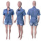 High stretch short sleeved slim fit denim jumpsuit