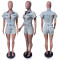 High stretch short sleeved slim fit denim jumpsuit