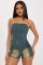 Tight waist, height adjustable, elastic, washed denim, strapless, one shoulder jumpsuit