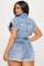 High stretch short sleeved slim fit denim jumpsuit