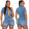 High stretch short sleeved slim fit denim jumpsuit