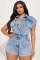 High stretch short sleeved slim fit denim jumpsuit