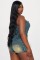 Tight waist, height adjustable, elastic, washed denim, strapless, one shoulder jumpsuit