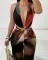 New oil painting style women's sexy backless hanging neck deep V jumpsuit
